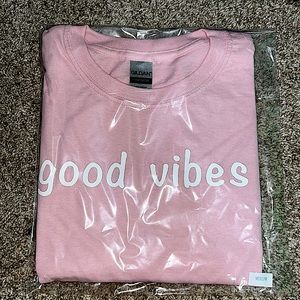 Hand made BABY PINK GOOD VIBES tee